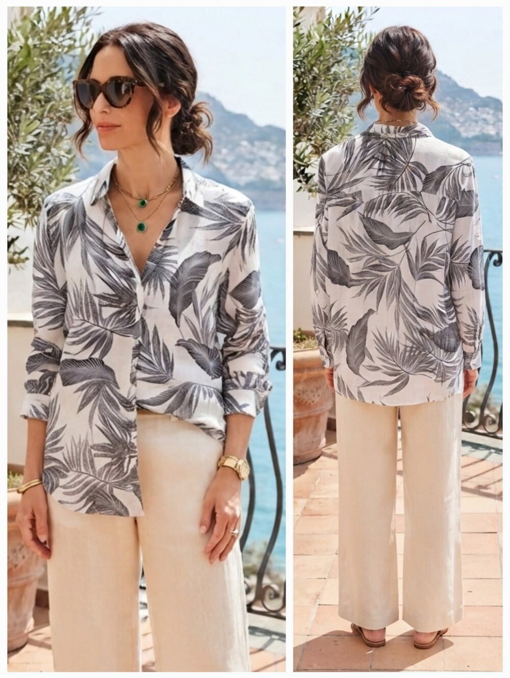 NWOT Tahari 100% Linen European Grown Flax Shirt Size XL Resortwear Lagenlook